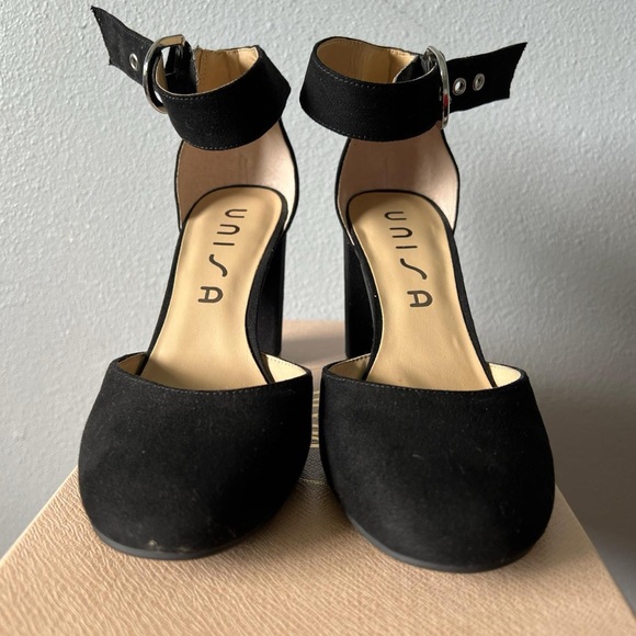Chic Black Suede Ankle Strap Heels - Picture 6 of 6
